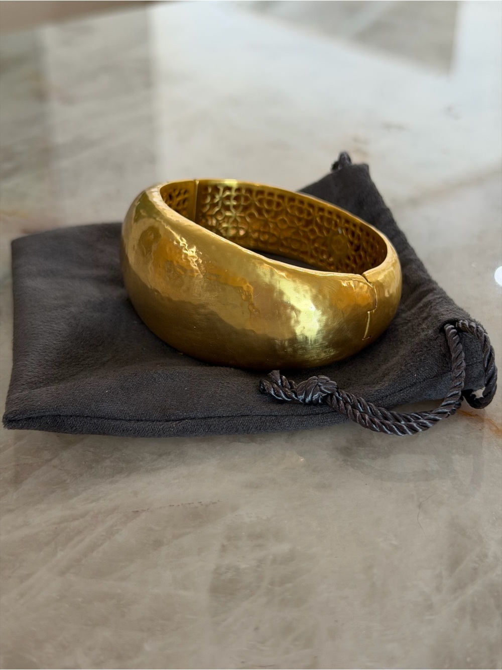 Julie Vos Catalina Statement Hinge Bangle Gold Hammered Cuff Bracelet NWT